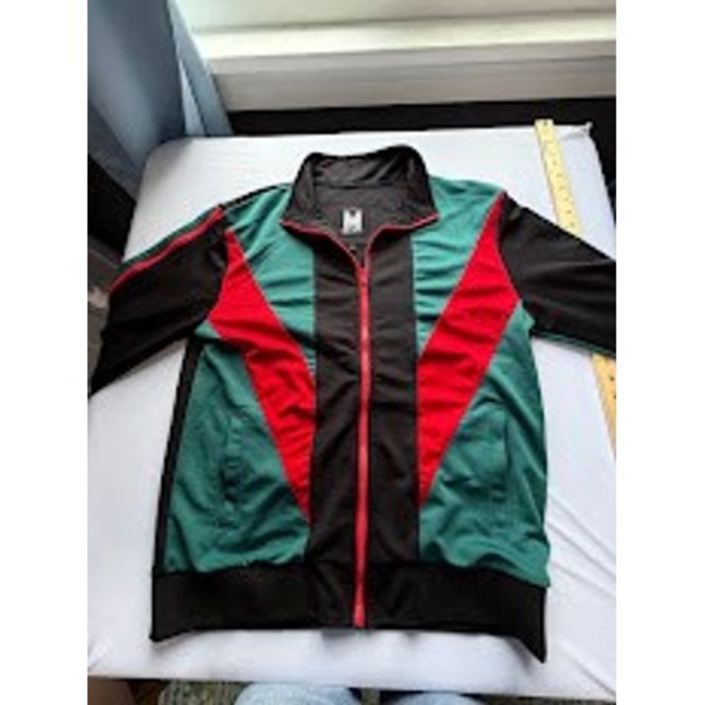 Mad City M Society Mens Track Jacket Green Black Red Colorblock Full Zip - Large